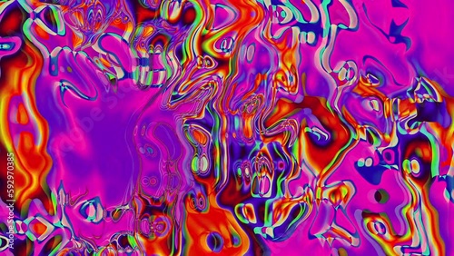 Transforming neon liquid hypnotic trippy background. Psychedelic wave deformation animated abstract curved shapes colorful holographic rainbow swirl animation. Looping footage hippie tie dye design	
