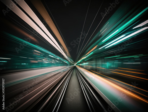Business concept - high speed abstract MRT track of motion light for background in tokyo  japan. AI generative