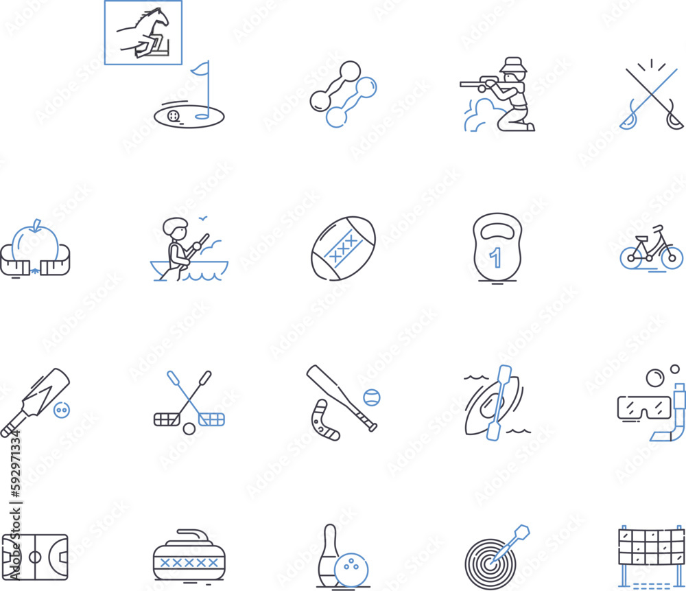 Sport outline icons collection. Sport, Athletics, Baseball, Basketball, Boxing, Football, Golf vector and illustration concept set. Hockey, Rugby, Soccer linear signs Sport outline icons collection. Sport, Athletics, Baseball, Basketball, Boxing, Football, Golf vector and illustration concept set. Hockey, Rugby, Soccer linear signs