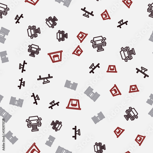 Set line Seesaw, Swing car, Swedish wall and for kids on seamless pattern. Vector