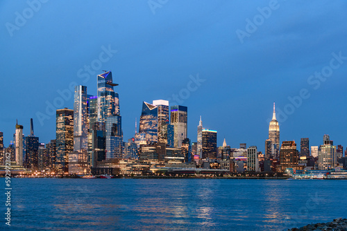 Hudson River and New York City Skyline at Blue Hour from Hoboken  NJ  April 2022