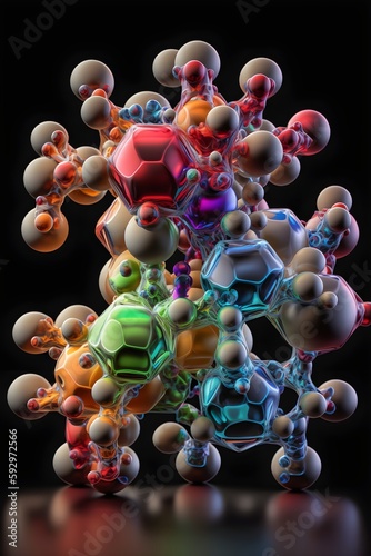 A digital model of a molecule, showing its atoms and chemical bonds. photo