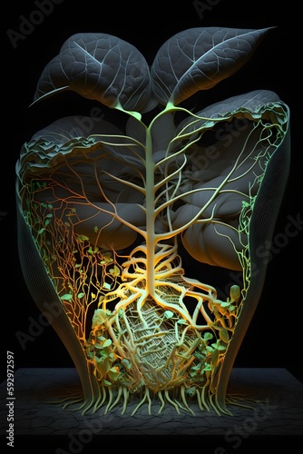 An electron microscope image of a cross-section of a plant leaf, showing the intricate network of veins and cells.