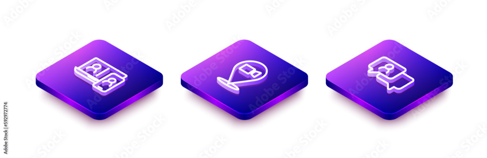 Set Isometric line Video chat conference, and Speech bubble icon. Vector Set Isometric line Video chat conference, and Speech bubble icon. Vector