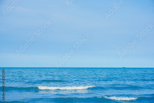 View of the beautiful coastline with clear blue sky. Safari Beach Batang, Central Java