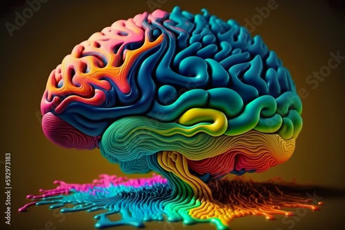 Brain Plasticity, Brainstorming method, Brain Colorfull Abstract, Generative AI
