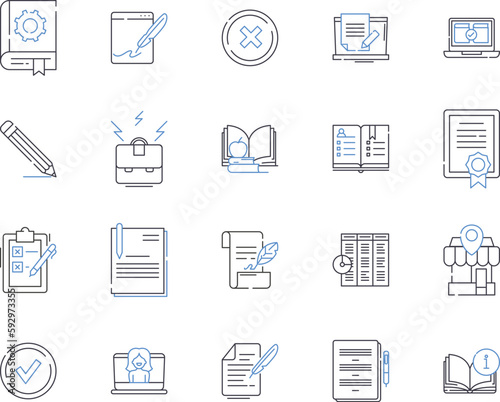 Knowledge management outline icons collection. Knowledge, Management, Storage, Sharing, Synthesis, Creation, Acquisition vector and illustration concept set. Analysis, Organization, Classification