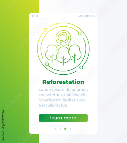 Reforestation banner with line icon