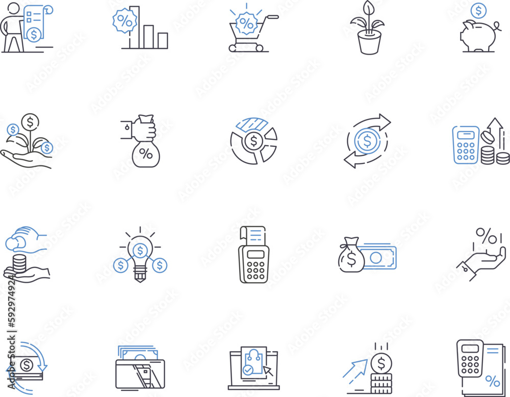 Sales system outline icons collection. Sale, System, Automated, Process, Ordering, Tracking, Purchasing vector and illustration concept set. Management, Inventory, CRM linear signs