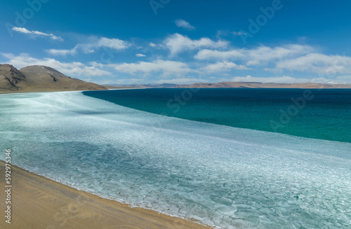 Aerial view of beautiful lagoon in Tibet China