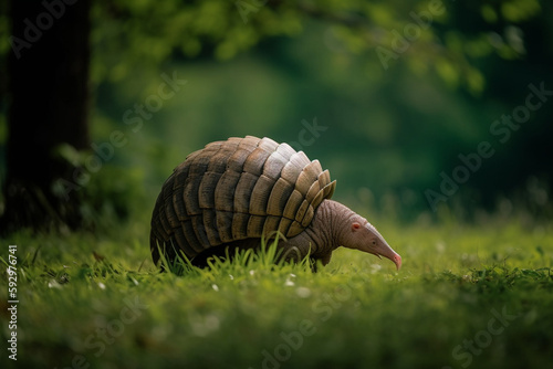 armadillo alone in the meadow