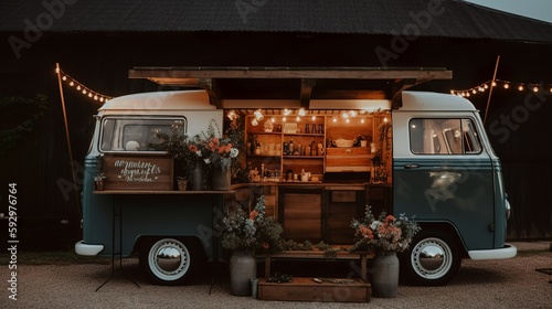 Vintage cozy van with dried flowers, AI generated 