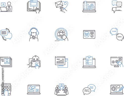Online people outline icons collection. People, Online, Networking, Community, Connect, Chatting, Users vector and illustration concept set. Interact, Friends, Group linear signs