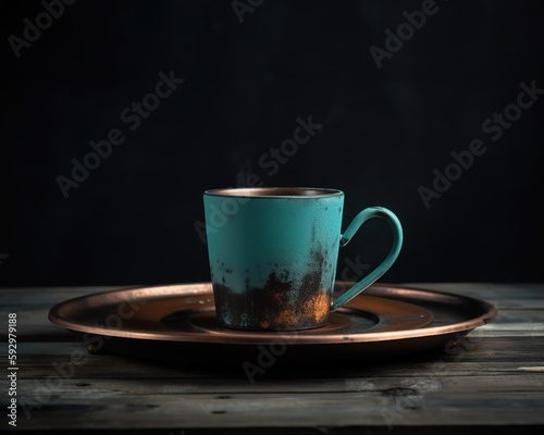 Single turquoise cup of coffee on a table  Generative AI