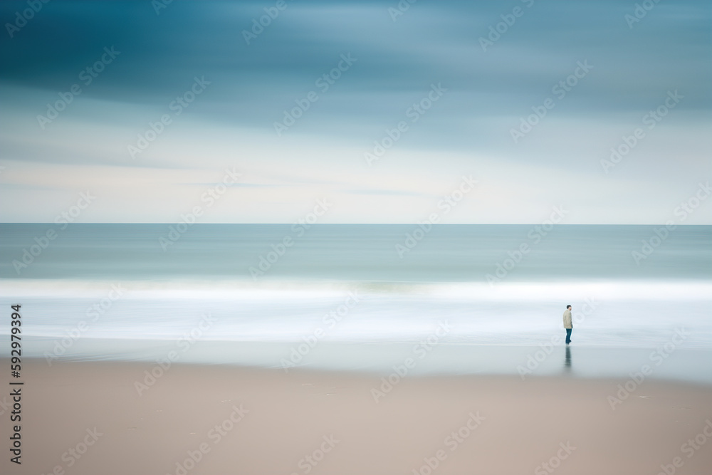Human on the beach of ocean, Generative AI Human on the beach of ocean, Generative AI