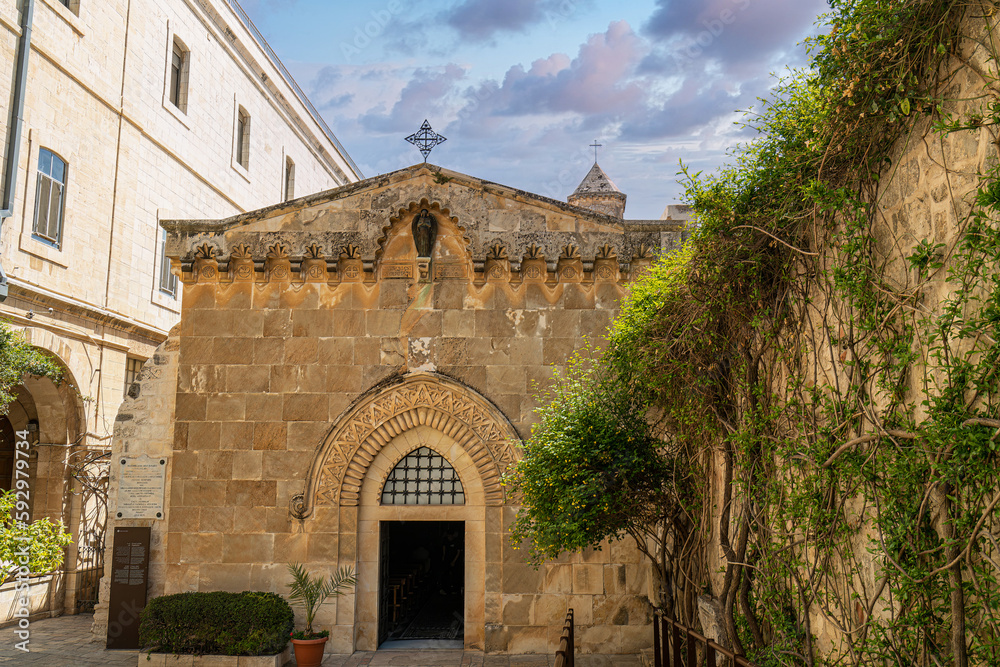 Ταπετσαρία The Chapel of the Flagellation next to the Church of the Condemnation where Jesus Christ was flagellated and the 1st Station of the Via Dolorosa