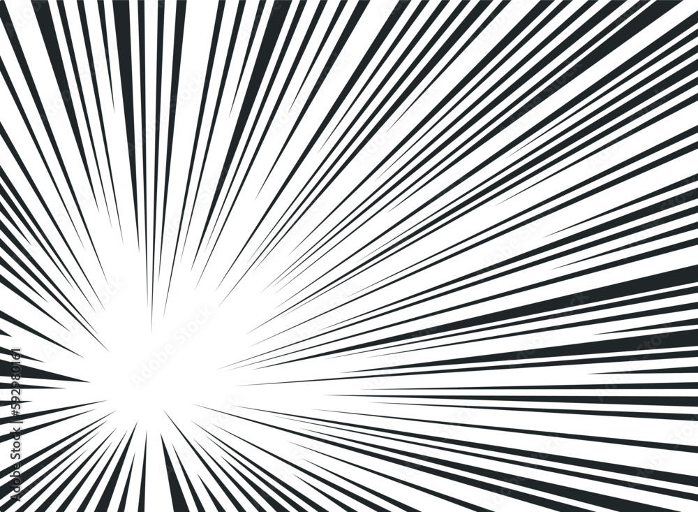Fototapeta premium Radial lines background for comics books black monochrome design vector illustration
