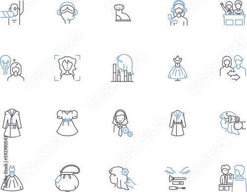Girl outline icons collection. Girl, Female, Lady, Maiden, Daughter, Chick, Gal vector and illustration concept set. Lass, Miss, Mademoiselle linear signs