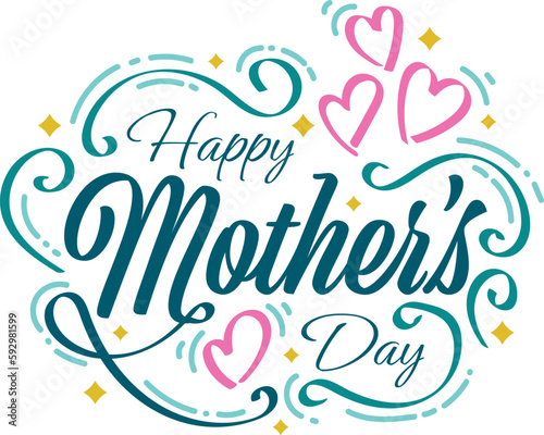 Happy Mother s Day Lettering with Colorful Doodle Style. Can be Used for Greeting Card  Poster  Banner  or T Shirt Design