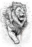 Fierce lion roaring in the jungle, line art for coloring book, crisp lines, white background, AI generative