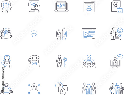 Admin outline icons collection. Administrator, Administering, Management, Overseeing, Governance, Operating, Supervising vector and illustration concept set. Coordinating, Presiding, Executing linear