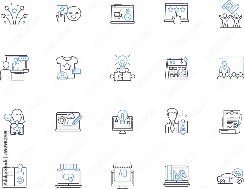 Marketing plan outline icons collection. Strategy, Tools, Budget, Promotion, Research, Analysis, Objectives vector and illustration concept set. Audience, Goals, Execution linear signs Marketing plan outline icons collection. Strategy, Tools, Budget, Promotion, Research, Analysis, Objectives vector and illustration concept set. Audience, Goals, Execution linear signs
