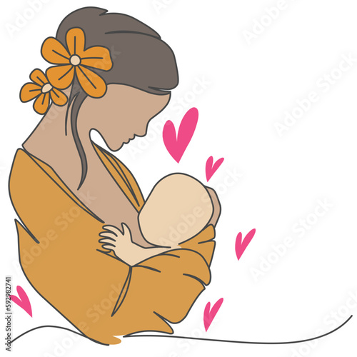 Mother and child with a heart, mothers day vector illustration