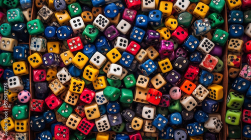 Top view of many colourful dices background Generative AI