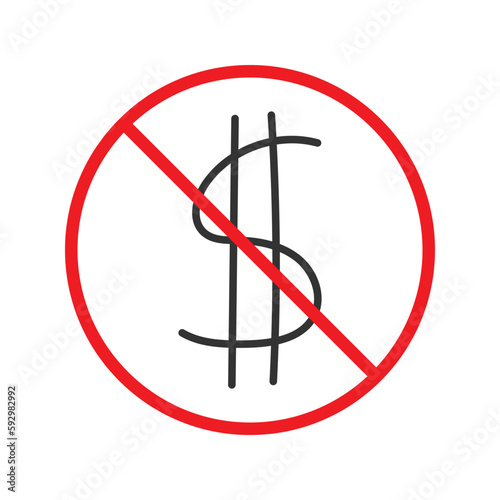Prohibited bribe vector icon. No cash icon. Forbidden bribe icon. No cash payment vector sign. Warning, caution, attention, restriction, danger flat sign design symbol