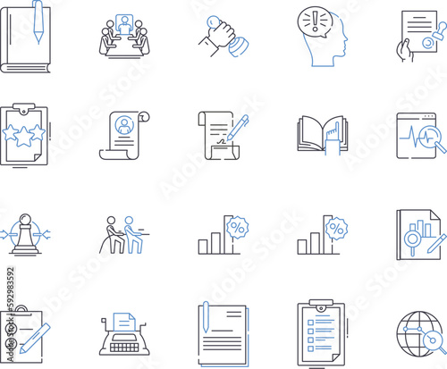 Office administration outline icons collection. Office, administration, management, clerical, operations, supervision, scheduling vector and illustration concept set. records, security, receptionist