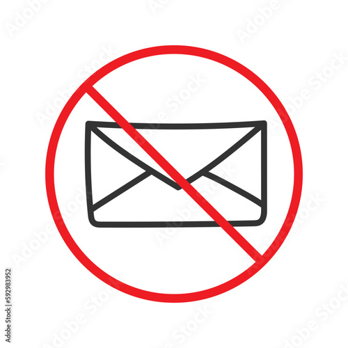 Forbidden mailing icon. Do not send message vector sign. Prohibited envelope vector icon. Warning, caution, attention, restriction. No spam icon.