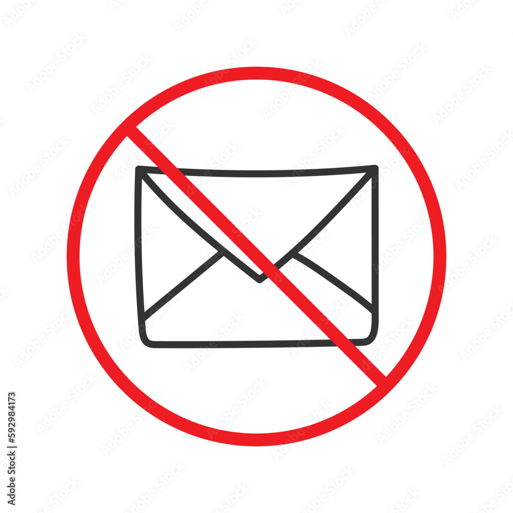 Forbidden mailing icon. Do not send message vector sign. Prohibited envelope vector icon. Warning, caution, attention, restriction. No spam icon. Forbidden mailing icon. Do not send message vector sign. Prohibited envelope vector icon. Warning, caution, attention, restriction. No spam icon.