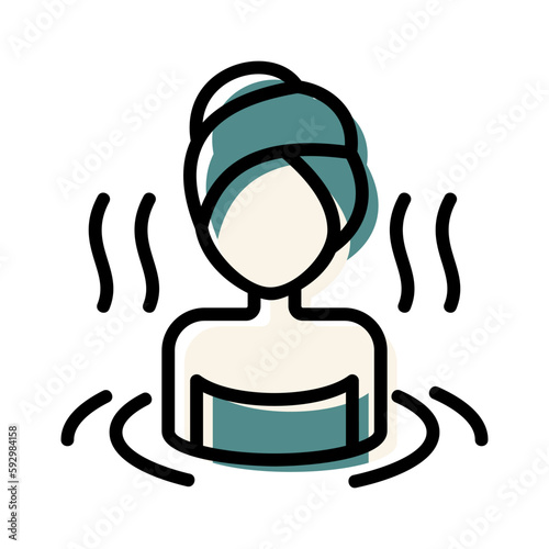 women in hot tub sauna wearing towel salon and spa icon vector illustration