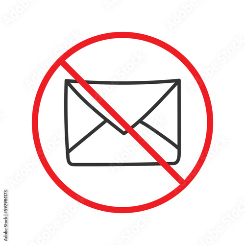 Forbidden mailing icon. Do not send message vector sign. Prohibited envelope vector icon. Warning, caution, attention, restriction. No spam icon.