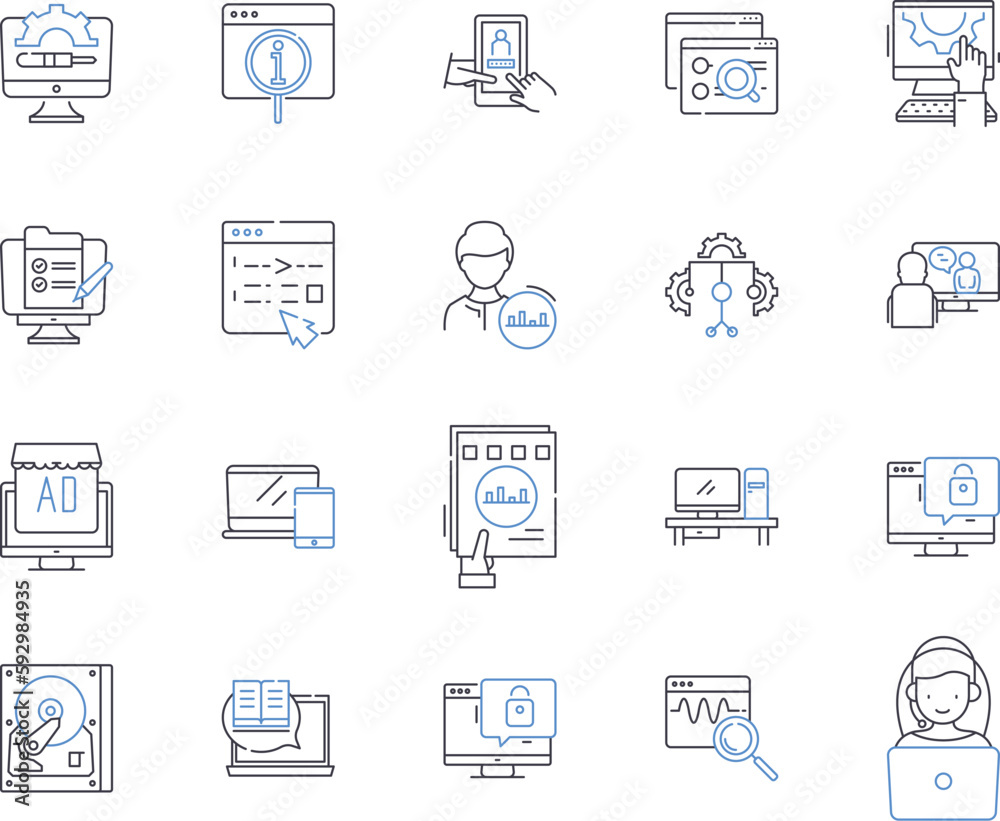 Digital analytics outline icons collection. Digital, Analytics, Data, Tracking, Conversion, Online, Metrics vector and illustration concept set. Analysis, Insight, Business linear signs