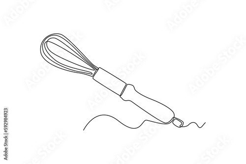 Continuous one line drawing egg beater mixer. Kitchen appliances concept. Single line draw design vector graphic illustration.