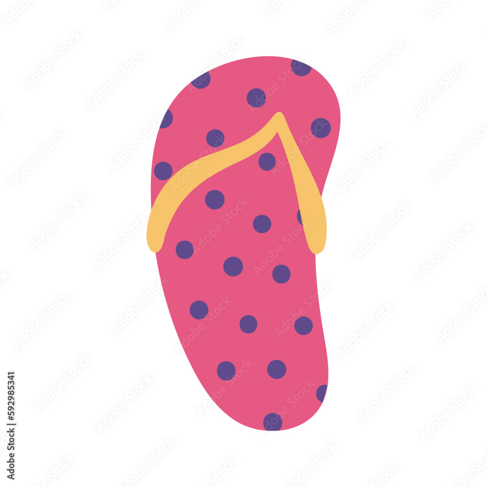 Flip flop with dots hand drawn illustration. Cartoon style flat design, isolated vector. Summer print, seasonal element, holidays, vacations, beach footwear Flip flop with dots hand drawn illustration. Cartoon style flat design, isolated vector. Summer print, seasonal element, holidays, vacations, beach footwear