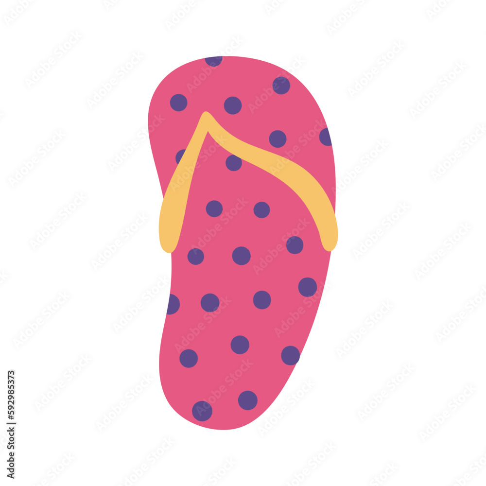 Flip flop with dots hand drawn illustration. Cartoon style flat design, isolated vector. Summer print, seasonal element, holidays, vacations, beach footwear Flip flop with dots hand drawn illustration. Cartoon style flat design, isolated vector. Summer print, seasonal element, holidays, vacations, beach footwear