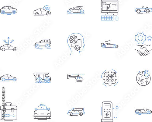Transport and location outline icons collection. Transport, Location, Voyage, Journey, Shipping, Move, Express vector and illustration concept set. Trip, Haul, Relocate linear signs