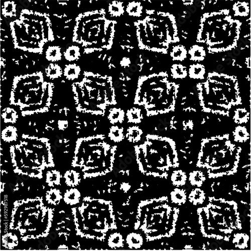  Grunge background with abstract shapes. Black and white texture. Seamless monochrome repeating pattern  for decor  fabric  cloth.