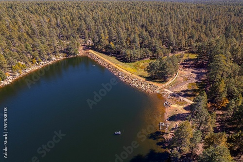 High angle shot of Woods Canyon Lake and Sitgreaves National Forest