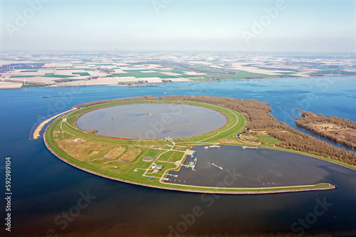 Aerial from the artificial island IJsseloog in the Ketelmeer in the Netherlands