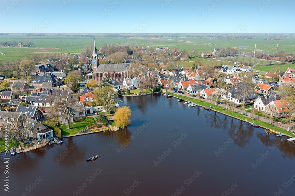 Aerial from the town Broek in Waterland in the Netherlands
