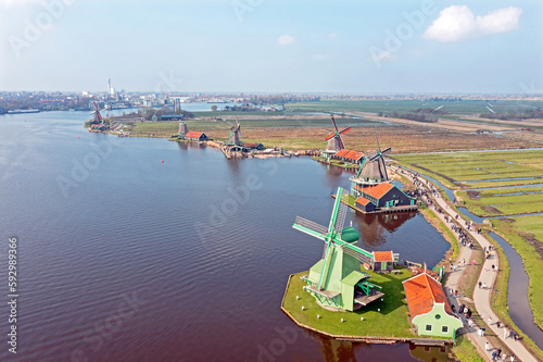 Aerial from Zaanse Schans in the Netherlands