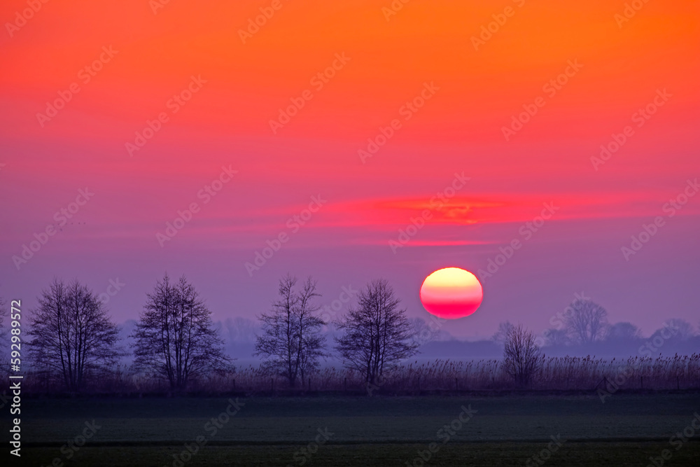 Fototapeta premium Incredible sunset in Friesland the Netherlands
