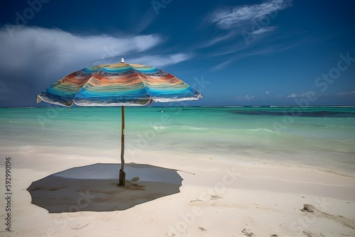 ..A beach umbrella on a beautiful beach in Cayo Coco. photo