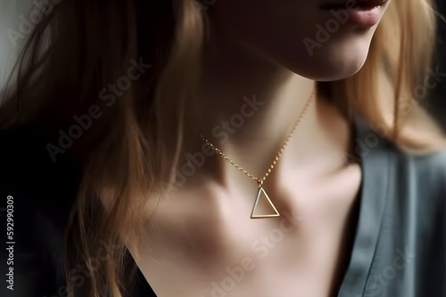 ..A minimalist gold necklace with a geometric charm and dainty chain.