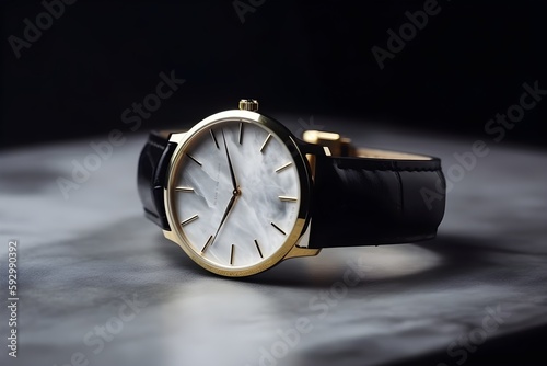 ..A luxury gold watch with a black dial, perfect for the 007