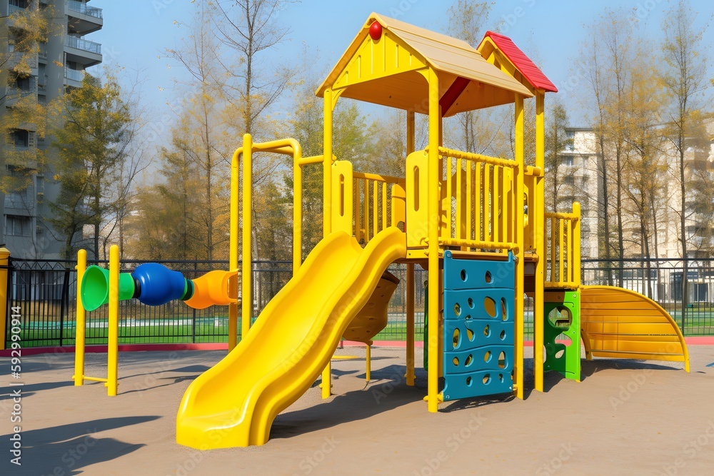 ..A kid's paradise - multi-colored playset with slide and swings