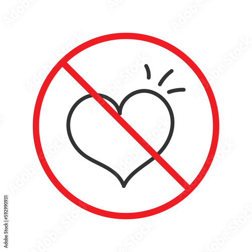 No heart icon. Forbidden heart vector sign. Warning, caution, attention, restriction, danger flat sign design. No love symbol pictogram. UX UI icon